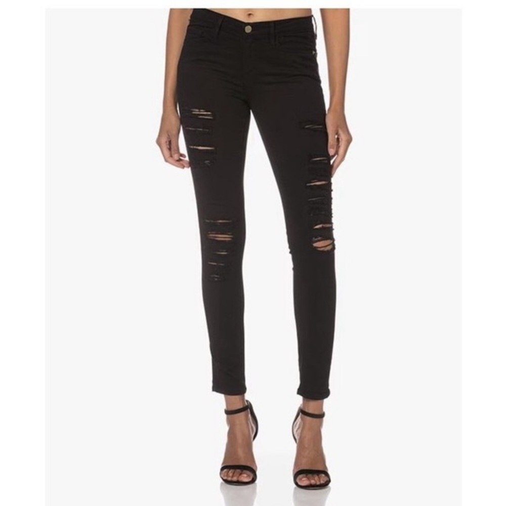 Frame Le Skinny de Jeanne Black Distressed Jeans Sz 25